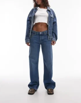 Topshop-jeans med lav midje og vid benpassform