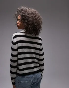 Topshop strikket, lett stripet polo