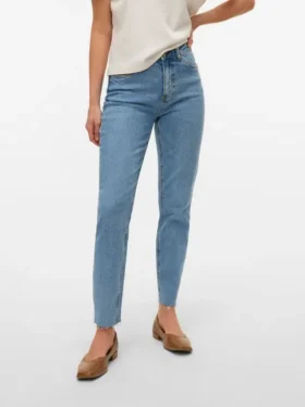 Vmbrenda høytaljede Mom Fit-Jeans til anklene